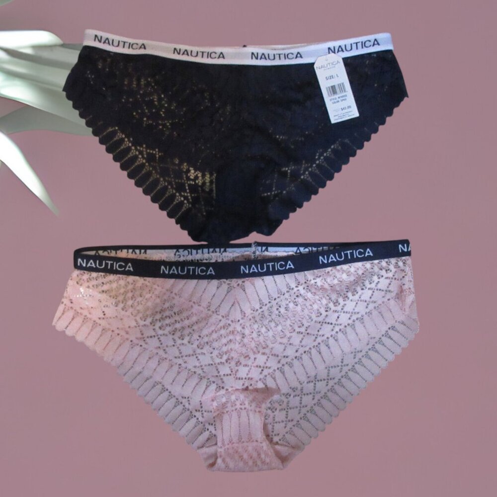 2 Pairs of Nautica Intimates Hipsters Lace Panties Women's Large